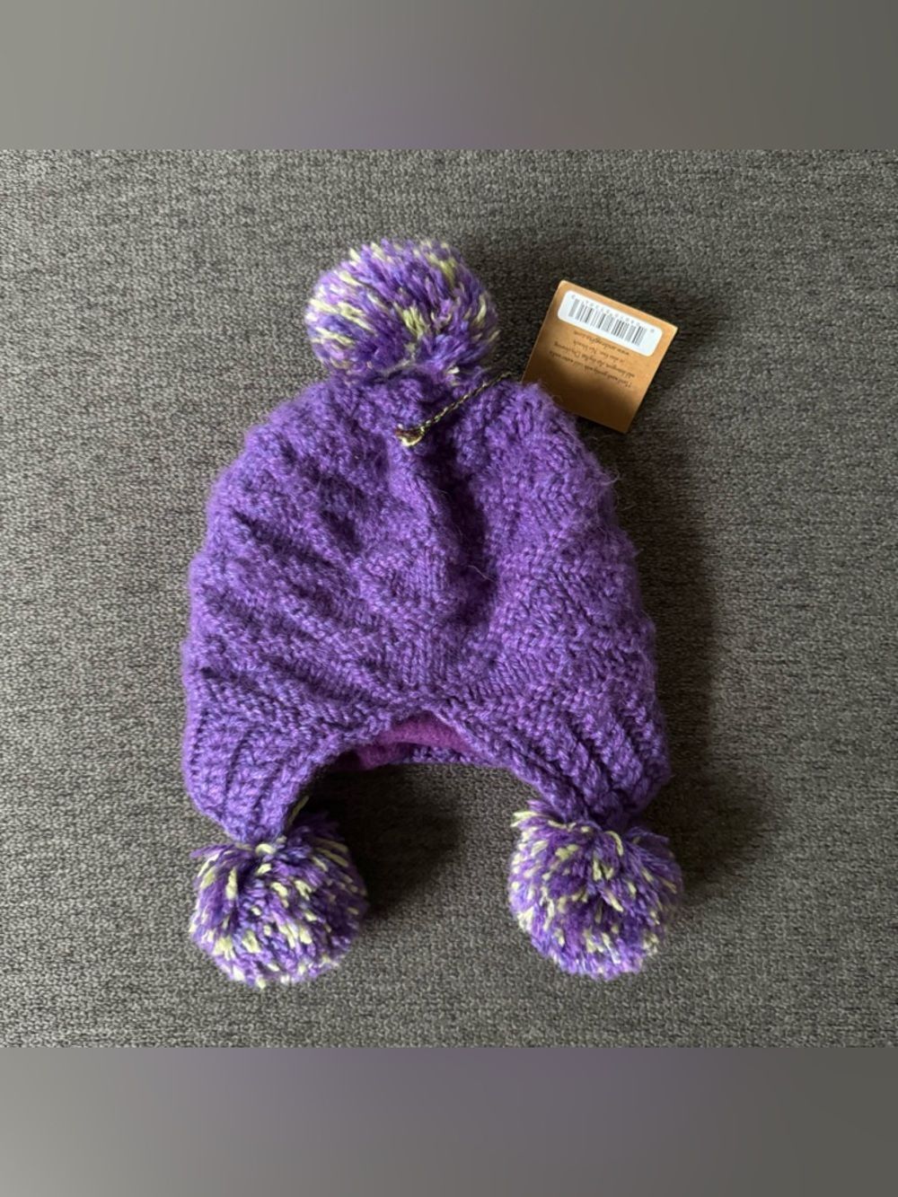 Andes Gifts Alpaca Purple Knit Pom Pom Beanie Hat Cozy Toddler Girl 2T-5T NEW